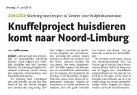 ARtikel Limburger Knuffelproject Stichting ZorgDier