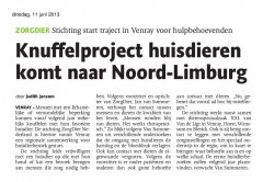 ARtikel Limburger Knuffelproject Stichting ZorgDier
