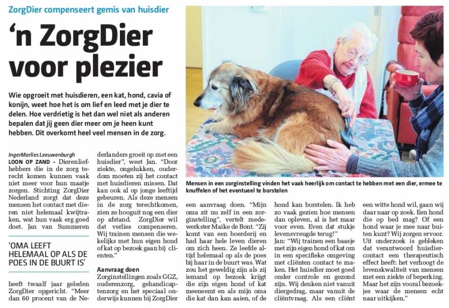 inhalen Arthur Noord Amerika Maasroute artikel ZorgDier compenseert gemist van huisdier - Stichting  ZorgDier Nederland